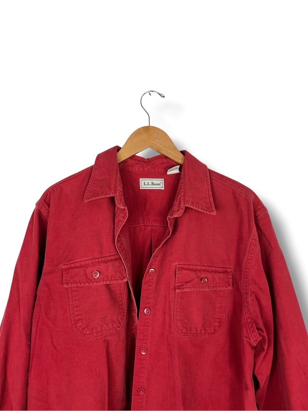 VTG LL Bean Chamois Shirt Red XL Cotton Red Camp Shacket Womens Flannel Heavy - Picture 3 of 10